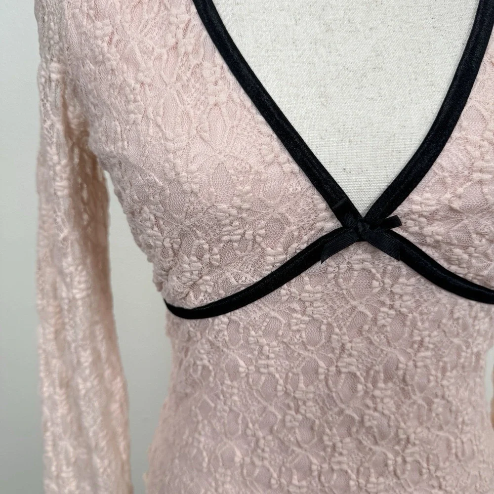 Thirty Thirty LA Top Womens Small Pink Floral Lace Coquette Fairy Whimsy Cropped